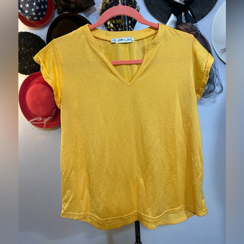 All in love yellow Top,  v neck blouse , flowy sleeves size small